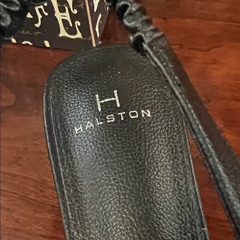 Halston Heritage Black Leather Pointed Slingback Heels - Picture 3 of 5